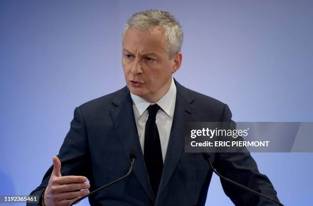 French Economy and Finance Minister Bruno Le Maire addresses his season's greetings at the Economy Ministry in Paris on January 7, 2020.