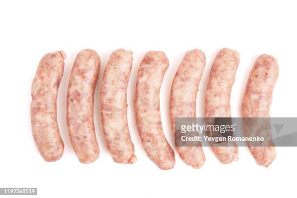 raw sausage isolated on white background - sausage stock pictures, royalty-free photos & images