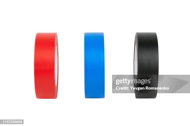 set of black, red and blue electrical tape isolated on white - rug isolated stock pictures, royalty-free photos & images