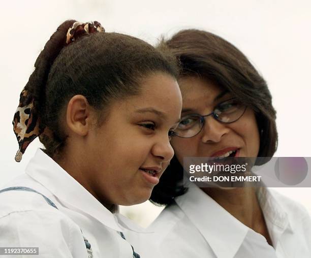Camera Ashe , daughter of tennis legend Arthur Ashe, and Jeanne Ashe, wife of Arthur Ashe, talk during the opening ceremony of the Arthur Ashe...