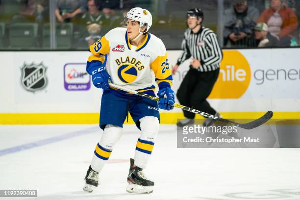 Saskatoon Blades defenseman Majid Kaddoura tracks the action in the neutral zone during the first period of a game between the Everett Silvertips and...