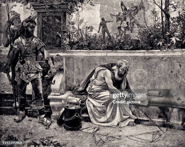 death of archimedes (xxxl) - archimedes stock illustrations