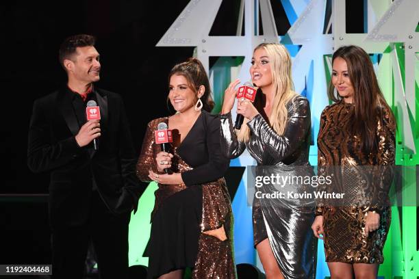 Ryan Seacrest, Sisanie, Tanya Rad, and Patty Rodriguez speak onstage during 102.7 KIIS FM's Jingle Ball 2019 Presented by Capital One at the Forum on...