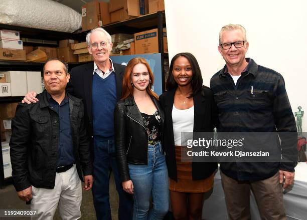Left to right Angel Meza, of American Fine Arts Foundry, SAG Awards Committee Vice Chair Daryl Anderson, Committee Member Elizabeth McLaughlin, SAG...