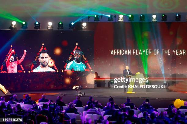 Ahmad Ahmad, President of the Confederation of African Football, announces the nominees for the Player of the Year award during the 2019 CAF Awards...