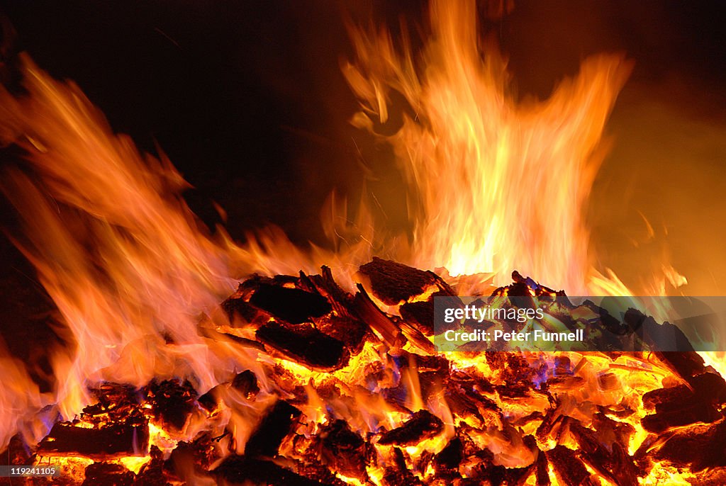 Roaring flames
