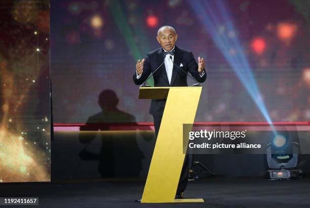 January 2020, Egypt, Hurghada: CAF President Ahmad Ahmad speaks during the 2019 CAF Awards ceremony at Albatros Citadel. Photo: Ibrahim Youssef/dpa