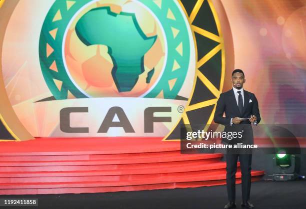 January 2020, Egypt, Hurghada: Former Cameroonian footballer Samuel Eto'o presents on stage during the 2019 CAF Awards ceremony at Albatros Citadel....