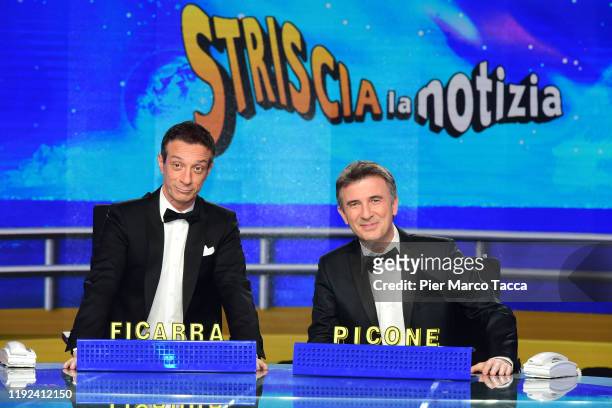Salvatore Ficcara and Valentino Picone attend the photocall of "Striscia La Notizia" on January 7, 2020 in Milan, Italy.