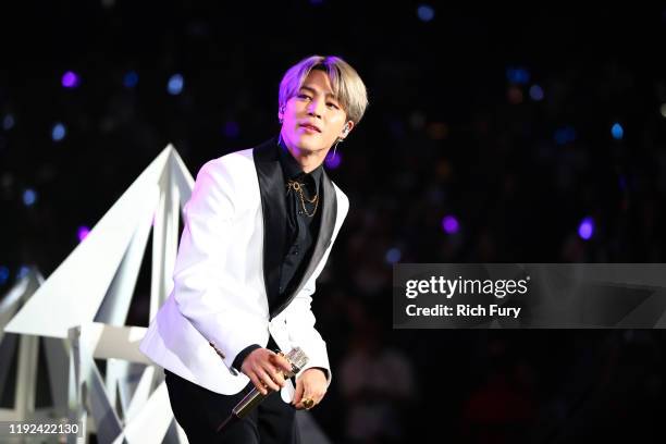 Jimin of BTS performs onstage during 102.7 KIIS FM's Jingle Ball 2019 Presented by Capital One at the Forum on December 6, 2019 in Los Angeles,...