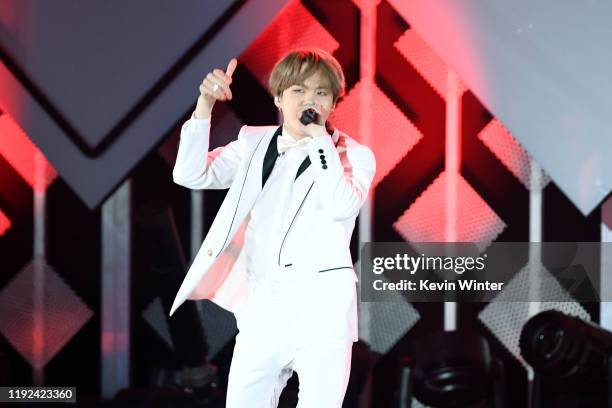 Suga of BTS performs onstage during 102.7 KIIS FM's Jingle Ball 2019 Presented by Capital One at the Forum on December 6, 2019 in Los Angeles,...