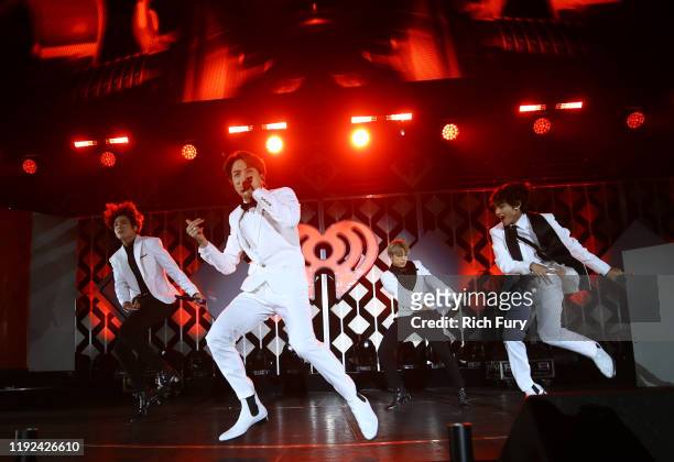 Jungkook, J-Hope, Jimin, and V of BTS perform onstage during 102.7 KIIS FM's Jingle Ball 2019 Presented by Capital One at the Forum on December 6,...