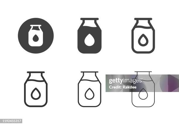ilustraciones, imágenes clip art, dibujos animados e iconos de stock de iconos de la botella de leche - serie múltiple - finca-cafetera