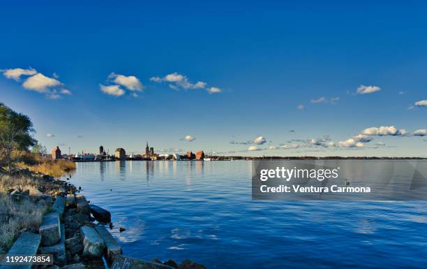 panoramic view of the hanseatic city of stralsund, germany - stralsund stock pictures, royalty-free photos & images