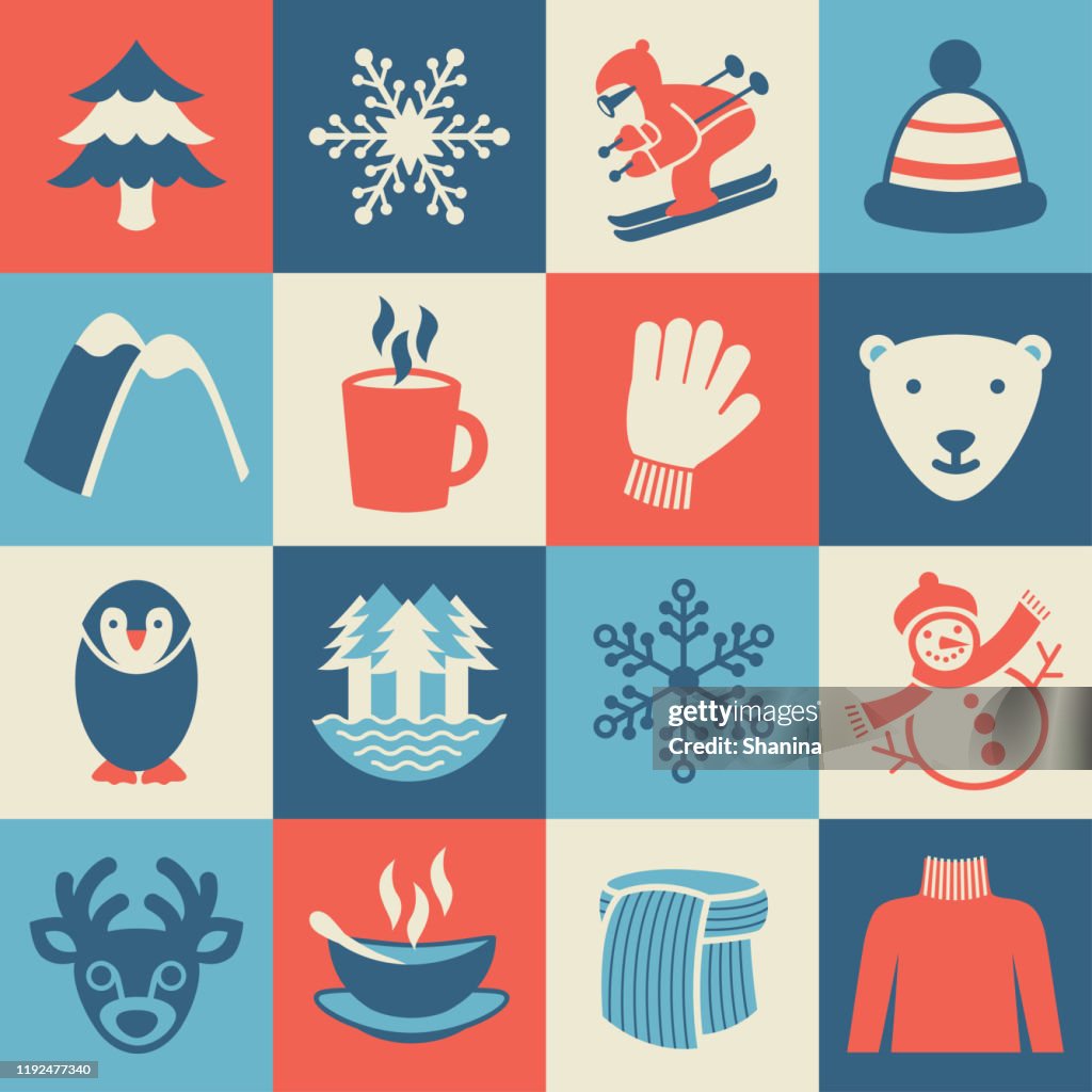 Winter Season square icons set