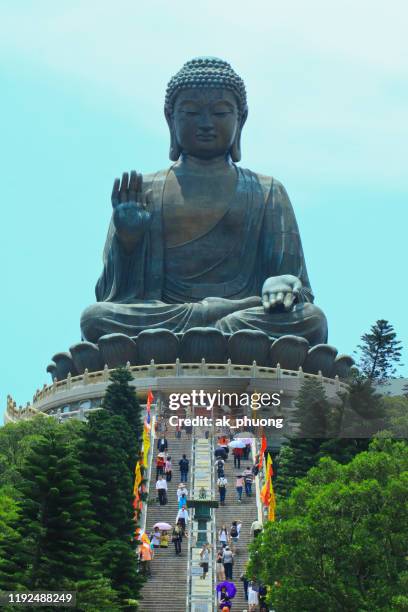 big buddha on lantau peak-hongkong - großer buddha stock-fotos und bilder