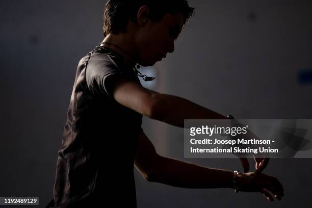 Yuzuru Hanyu of Japan prepares ahead of the Men's Free Skating during the ISU Grand Prix of Figure Skating Final at Palavela Arena on December 07,...