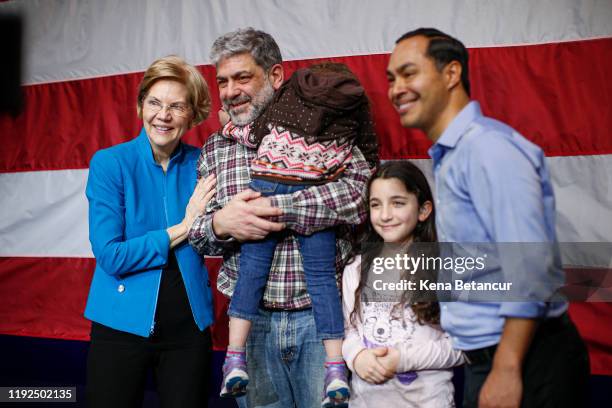 Senator Elizabeth Warren and Julian Castro pose for selfies with her followers during a rally on January 7, 2020 in New York City. After dropping out...