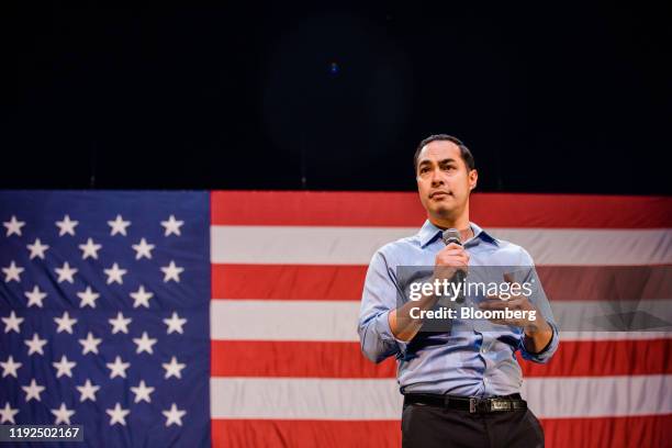 Julian Castro, former secretary of Housing and Urban Development , speaks during a campaign event with Senator Elizabeth Warren, a Democrat from...