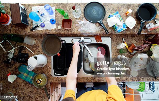 dirty dishes - dirty sink stock pictures, royalty-free photos & images