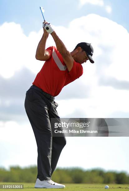 Tiger Woods of the United States warms up during the final round of the Hero World Challenge at Albany on December 07, 2019 in Nassau, Bahamas.