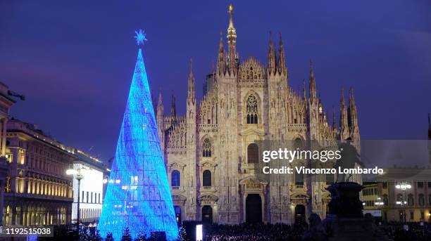 Christmas atmosphere in Duomo square on December 07, 2019 in Milan, Italy.
