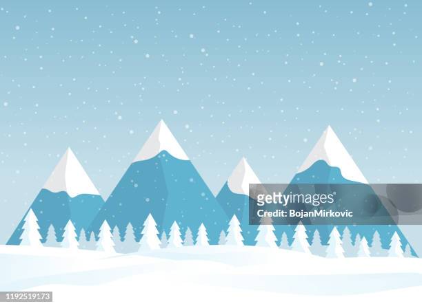 Winter Snowy Landscape Card Design Mountains With Pine Tree Forest Vector  High-Res Vector Graphic - Getty Images
