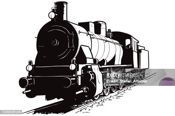 illustrazioni stock, clip art, cartoni animati e icone di tendenza di disegno vettoriale della locomotiva - treno a vapore