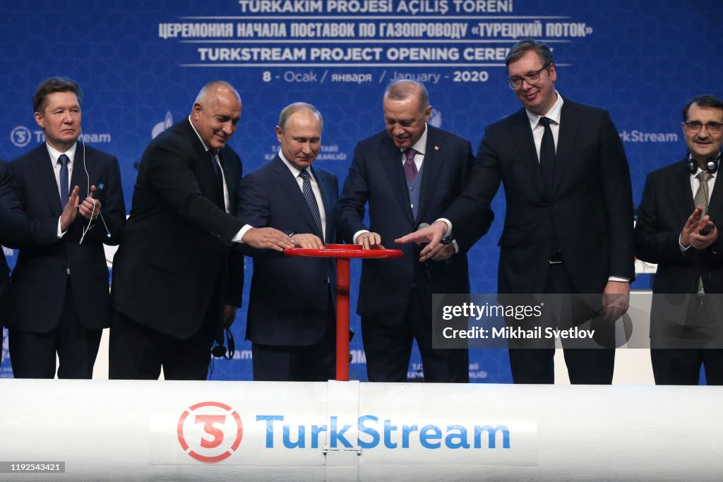 Russian President Vladimir Putin and Turkish President Recep Tayyip Erdogan open the TurkStream