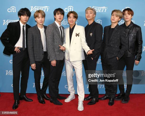 Jin, J-Hope, RM, Jimin, and Jungkook of BTS attend the 2019 Variety's Hitmakers Brunch at Soho House on December 07, 2019 in West Hollywood,...
