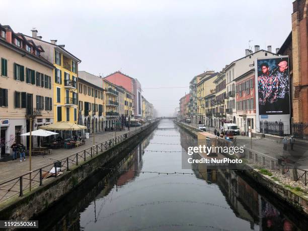 General view of Naviglio Grande with smog fog in Milan, Italy, on January 08 2020