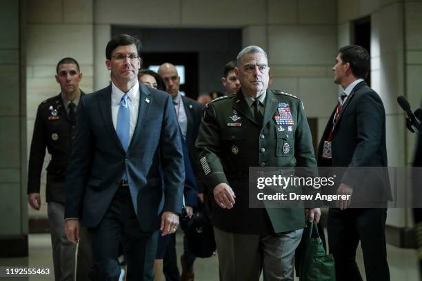 Secretary of Defense Mark Esper and Chair of the Joint Chiefs of Staff Mark Milley arrive for briefing with members of the U.S. House of...