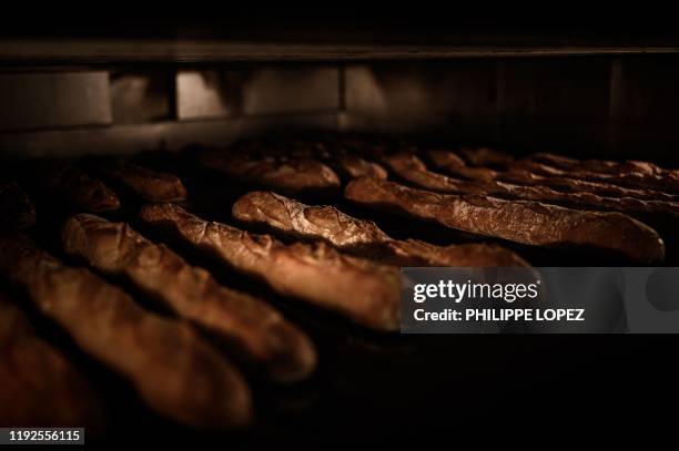 Picture taken on January 8 shows freshly baked baguettes at the Aurelie Ribay bakery in Paris.