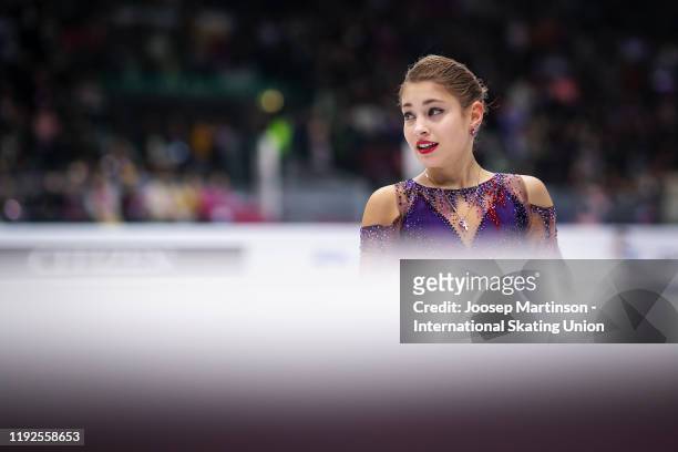Alena Kostornaia of Russia reacts in the Ladies Free Skating during the ISU Grand Prix of Figure Skating Final at Palavela Arena on December 07, 2019...