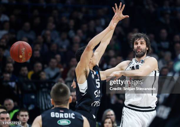 Milos Teodosic of Virtus Bologna in action against Marcus Paige of Partizan during the 2019/2020 Turkish Airlines EuroLeague Regular Season Round 17...