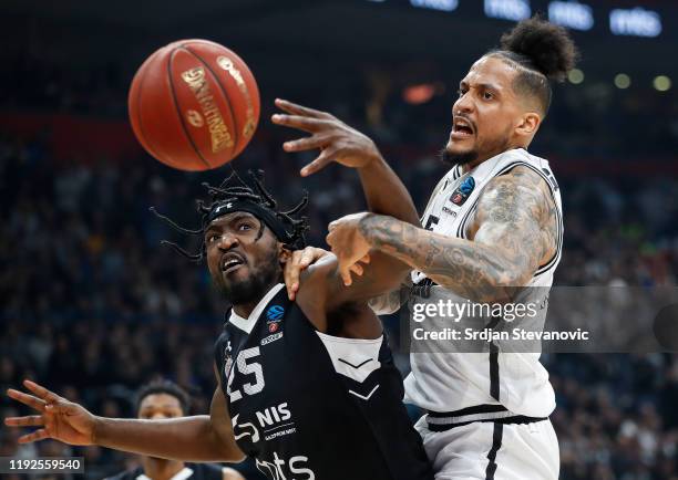 Julian Gamble of Virtus Bologna competes for the ball against Rashawn Thomas of Partizan during the 2019/2020 Turkish Airlines EuroLeague Regular...