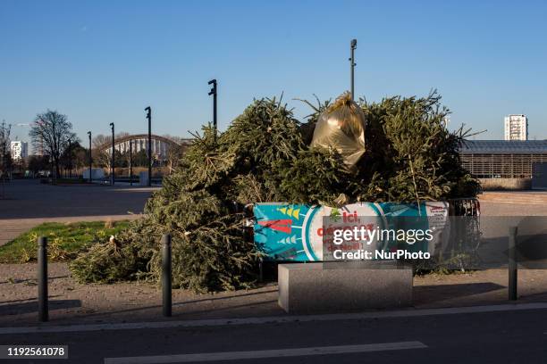 Saint-Ouen, France, 6 January 2020. One of the collection points for Christmas trees in the town of Saint-Ouen. The trees collected are turned into...