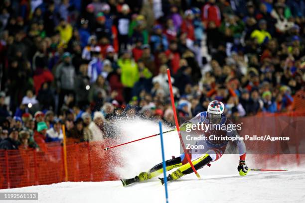Daniel Yule of Switzerland takes 1st place during the Audi FIS Alpine Ski World Cup Men's Slalom on January 8, 2020 in Madonna di Campiglio Italy.