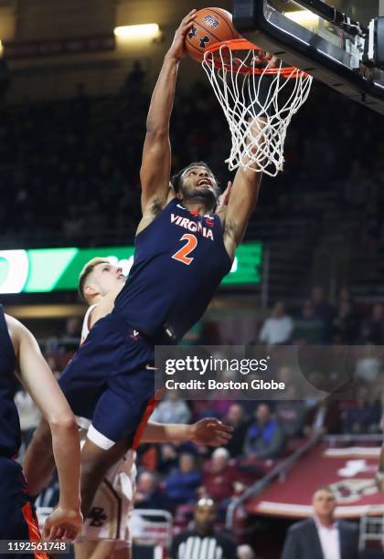 University of Virginia Cavaliers' Braxton Key slams home two points in the first half. The Boston College Eagles men's basketball team hosts the...