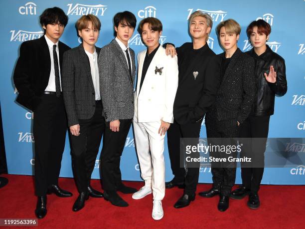 Jin, J-Hope, RM, Jimin, and Jungkook of BTS arrives at the 2019 Variety's Hitmakers Brunch at Soho House on December 07, 2019 in West Hollywood,...