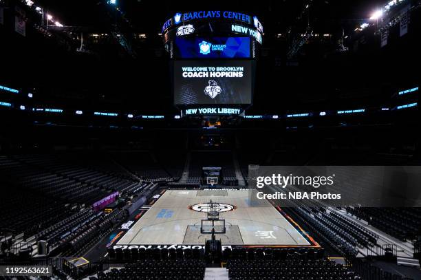 General view of the Barclays Center court during the New York Liberty press conference to announce new head coach Walt Hopkins on January 8, 2020 at...