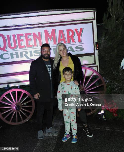 Adrian Dev, Kristi Tucker and Brody Dev attend Media And VIP Night Queen Mary Christmas held at The Queen Mary on December 6, 2019 in Long Beach,...