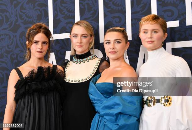 Emma Watson, Saoirse Ronan, Florence Pugh, and Eliza Scanlen attend the "Little Women" World Premiere at Museum of Modern Art on December 07, 2019 in...