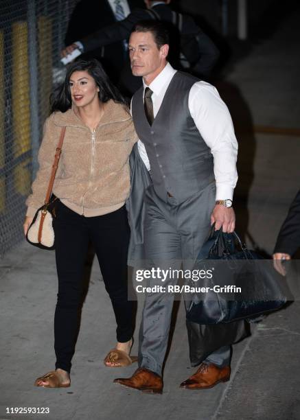 Shay Shariatzade and John Cena are seen at 'Jimmy Kimmel Live' on January 08, 2020 in Los Angeles, California.