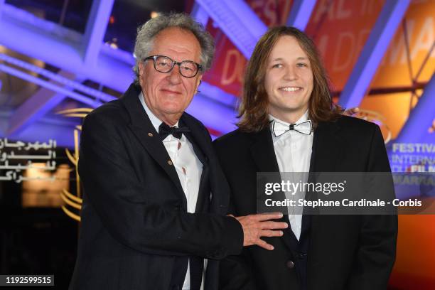 Geoffrey Rush and guest attend the closing ceremony during the 18th Marrakech International Film Festival on December 07, 2019 in Marrakech, Morocco.