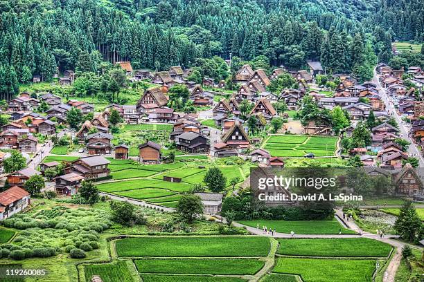 farmhouses of shirakawa-go japan - shirakawa go stockfoto's en -beelden