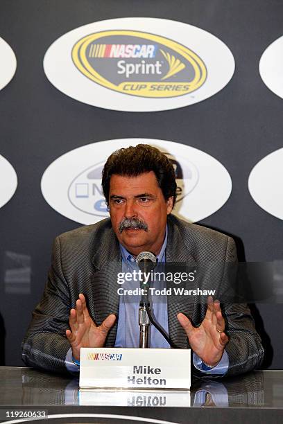 President Mike Helton speaks to the media during a press conference at New Hampshire Motor Speedway on July 15, 2011 in Loudon, New Hampshire.