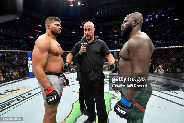 Alistair Overeem of Netherlands and Jairzinho Rozenstruik of Suriname face off prior to their heavyweight bout during the UFC Fight Night event at...