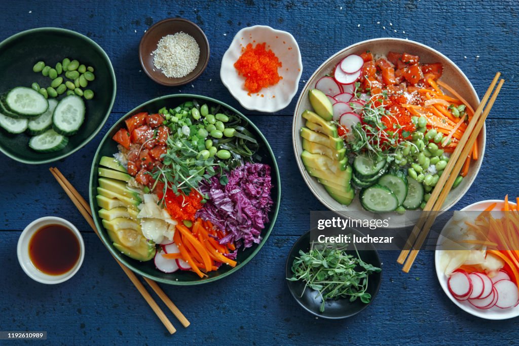 Salmon poke bowls