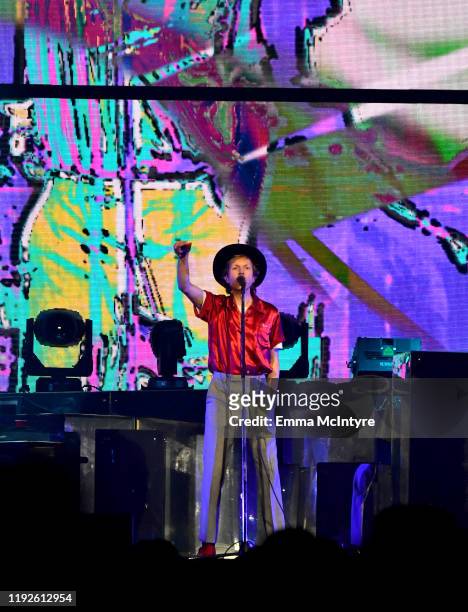 Beck performs onstage during KROQ Absolut Almost Acoustic Christmas 2019 at Honda Center on December 07, 2019 in Anaheim, California.